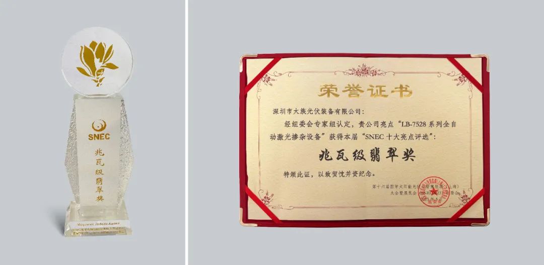 載譽而行 | 大族光伏榮獲SNEC十大亮點&ldquo;兆瓦級翡翠獎&rdquo; 